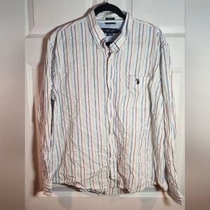 U.S. Polo Assn Stretch White Multicolor Striped Button Down Shirt 2XL